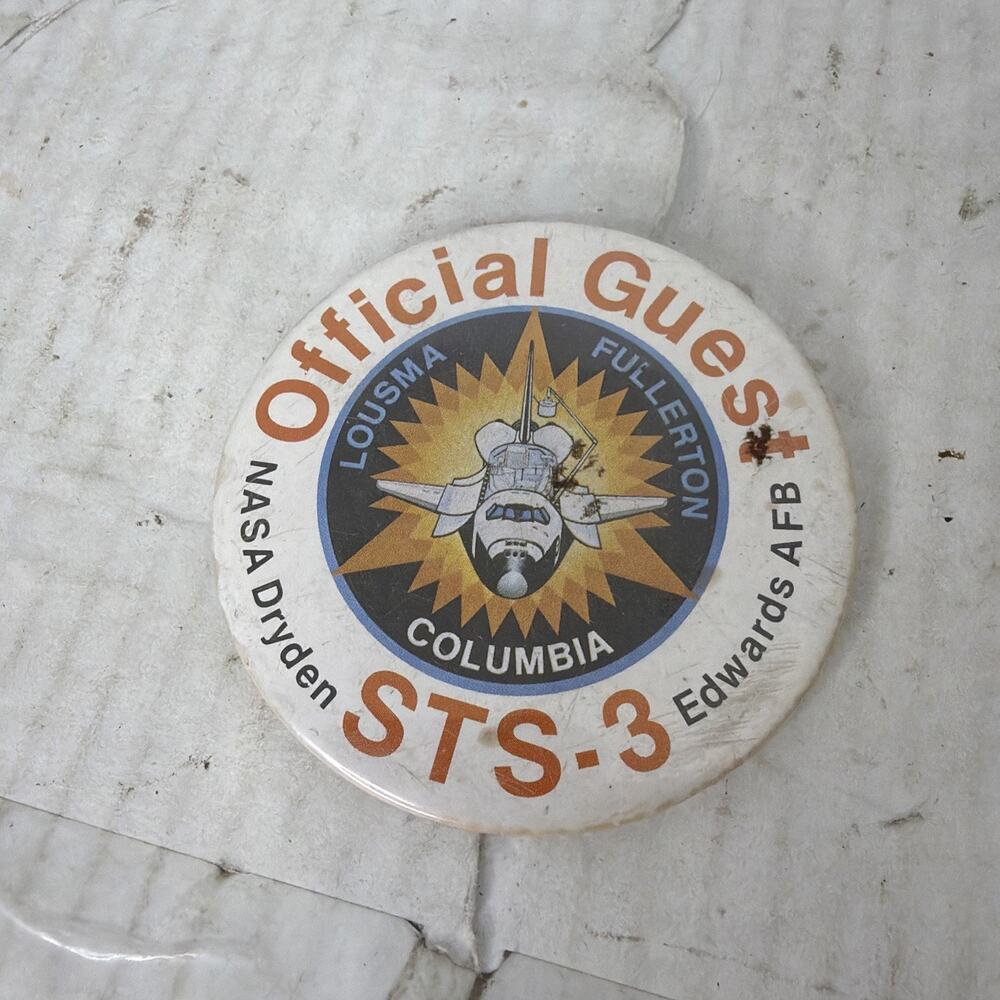 Vintage NASA Dryden STS-3 Official Guest Button Edwards AFB 1980s 3”